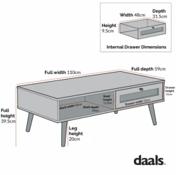 Frances Woven Rattan Wooden Coffee Table In Mint -Daals Store FT CT 001 CHART