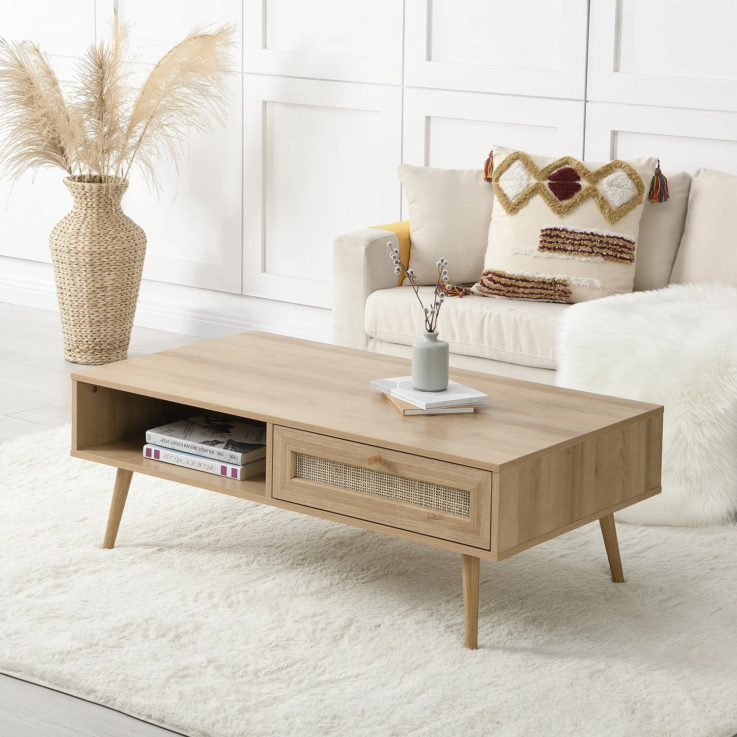 Frances Woven Rattan Wooden Coffee Table In Natural Colour 1 Frances Woven Rattan Wooden Coffee Table In Natural Colour