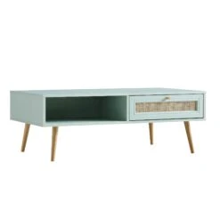 Frances Woven Rattan Wooden Coffee Table In Mint -Daals Store FT CT 001 SAGE WB2
