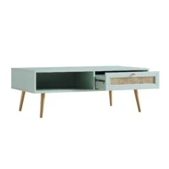 Frances Woven Rattan Wooden Coffee Table In Mint -Daals Store FT CT 001 SAGE WB3