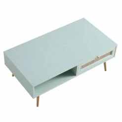 Frances Woven Rattan Wooden Coffee Table In Mint -Daals Store FT CT 001 SAGE WB4