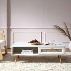 Frances Woven Rattan Wooden Coffee Table In White 16 Frances Woven Rattan Wooden Coffee Table In White -Daals Store FT CT 001 WHITE scene2