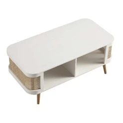 Izzy Curved Rattan Coffee Table, White -Daals Store FT CT 02 WHITE WB3