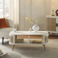Izzy Curved Rattan Coffee Table, White -Daals Store FT CT 02 WHITE scene1 1