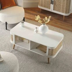 Izzy Curved Rattan Coffee Table, White -Daals Store FT CT 02 WHITE scene2 1