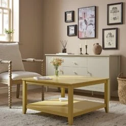 Oakham 80cm Square Coffee Table, Rattan Yellow