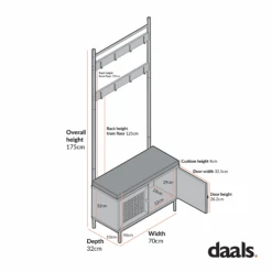 Frances Woven Hallway Unit With Cushion, Black -Daals Store FT CTRACK 01 CHART 1