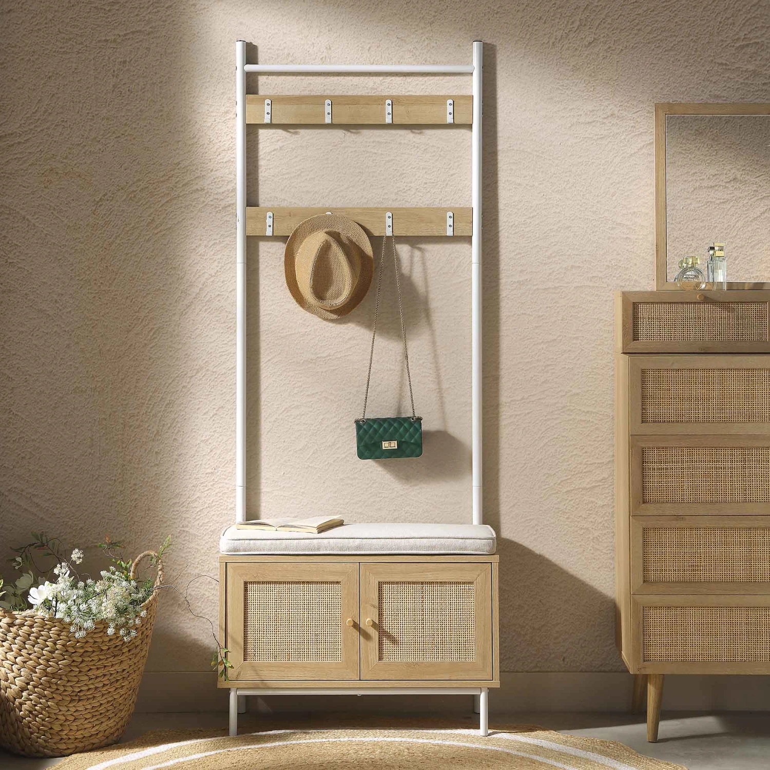 Frances Woven Hallway Unit With Cushion, Natural 2 Frances Woven Hallway Unit With Cushion, Natural - Image 2