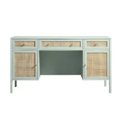 Frances Woven Rattan 3-Drawer Desk, Mint -Daals Store FT DESK 02 SAGE WB1 1