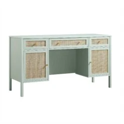 Frances Woven Rattan 3-Drawer Desk, Mint -Daals Store FT DESK 02 SAGE WB2 1
