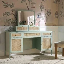 Frances Woven Rattan 3-Drawer Desk, Mint -Daals Store FT DESK 02 SAGE scene3 1