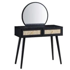 Frances Woven Rattan Dressing Table With Mirror, Black -Daals Store FT DRTA 01 BLACK WB3