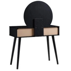 Frances Woven Rattan Dressing Table With Mirror, Black -Daals Store FT DRTA 01 BLACK WB5