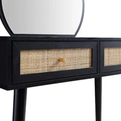 Frances Woven Rattan Dressing Table With Mirror, Black -Daals Store FT DRTA 01 BLACK detail1