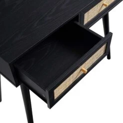 Frances Woven Rattan Dressing Table With Mirror, Black -Daals Store FT DRTA 01 BLACK detail4