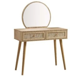 Frances Woven Rattan Dressing Table With Mirror, Natural 15 Frances Woven Rattan Dressing Table With Mirror, Natural -Daals Store FT DRTA 01 NAT WB2