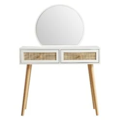 Frances Woven Rattan Dressing Table With Mirror, White 14 Frances Woven Rattan Dressing Table With Mirror, White -Daals Store FT DRTA 01 WHITE WB1