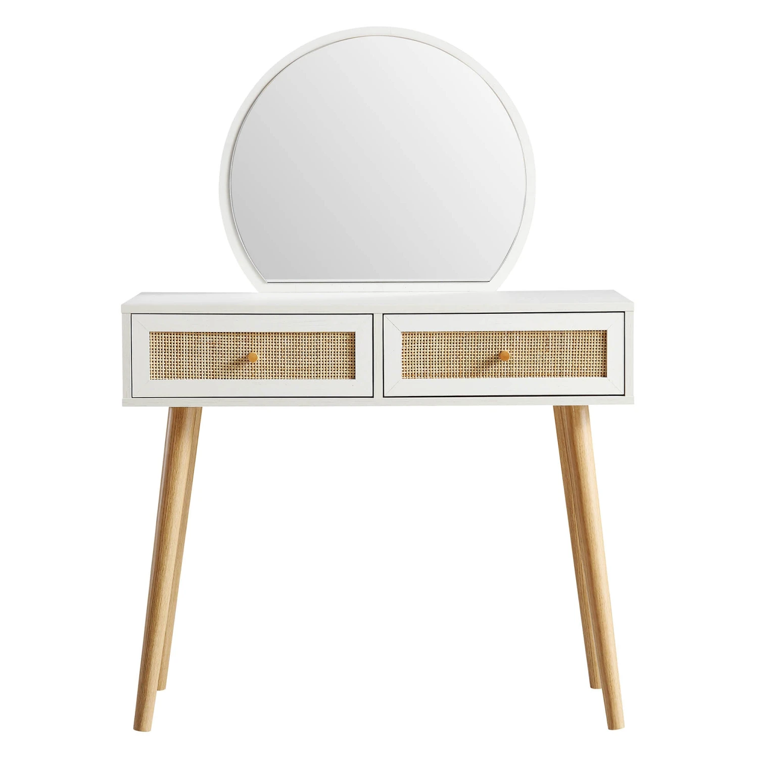 Frances Woven Rattan Dressing Table With Mirror, White 3 Frances Woven Rattan Dressing Table With Mirror, White - Image 3