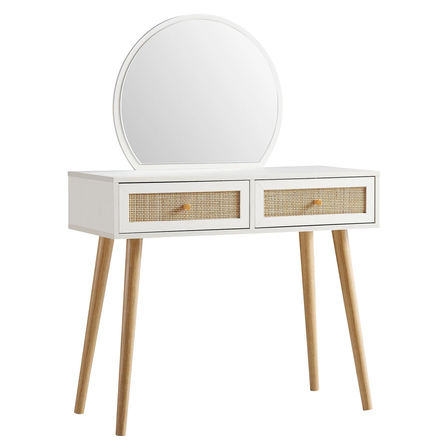 Frances Woven Rattan Dressing Table With Mirror, White 4 Frances Woven Rattan Dressing Table With Mirror, White - Image 4