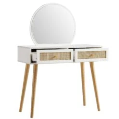 Frances Woven Rattan Dressing Table With Mirror, White 17 Frances Woven Rattan Dressing Table With Mirror, White -Daals Store FT DRTA 01 WHITE WB3
