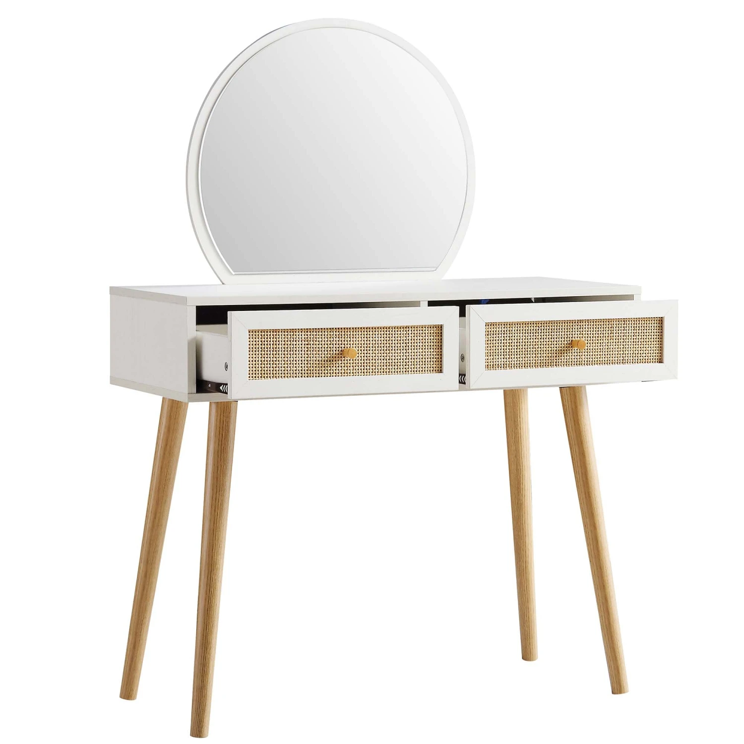Frances Woven Rattan Dressing Table With Mirror, White 6 Frances Woven Rattan Dressing Table With Mirror, White - Image 6