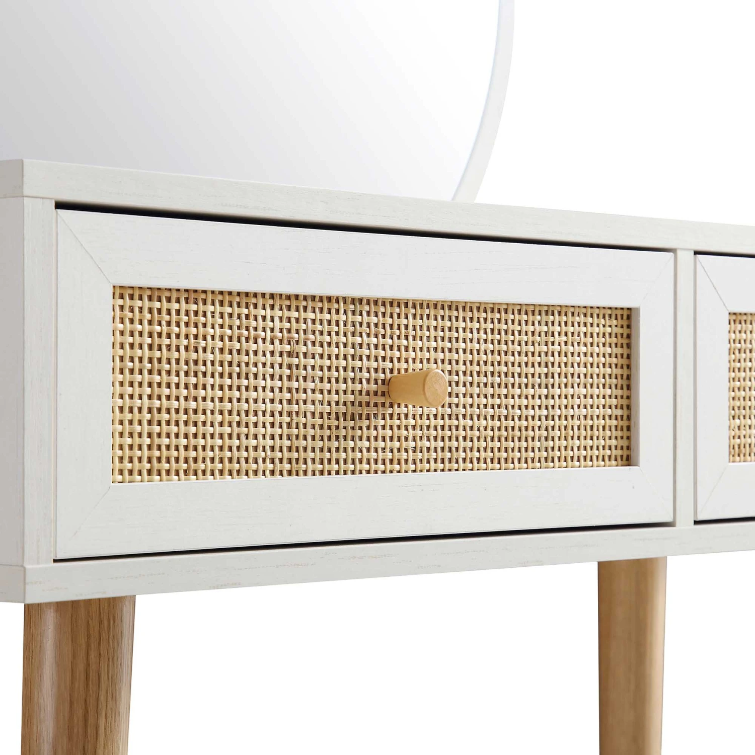 Frances Woven Rattan Dressing Table With Mirror, White 9 Frances Woven Rattan Dressing Table With Mirror, White - Image 9