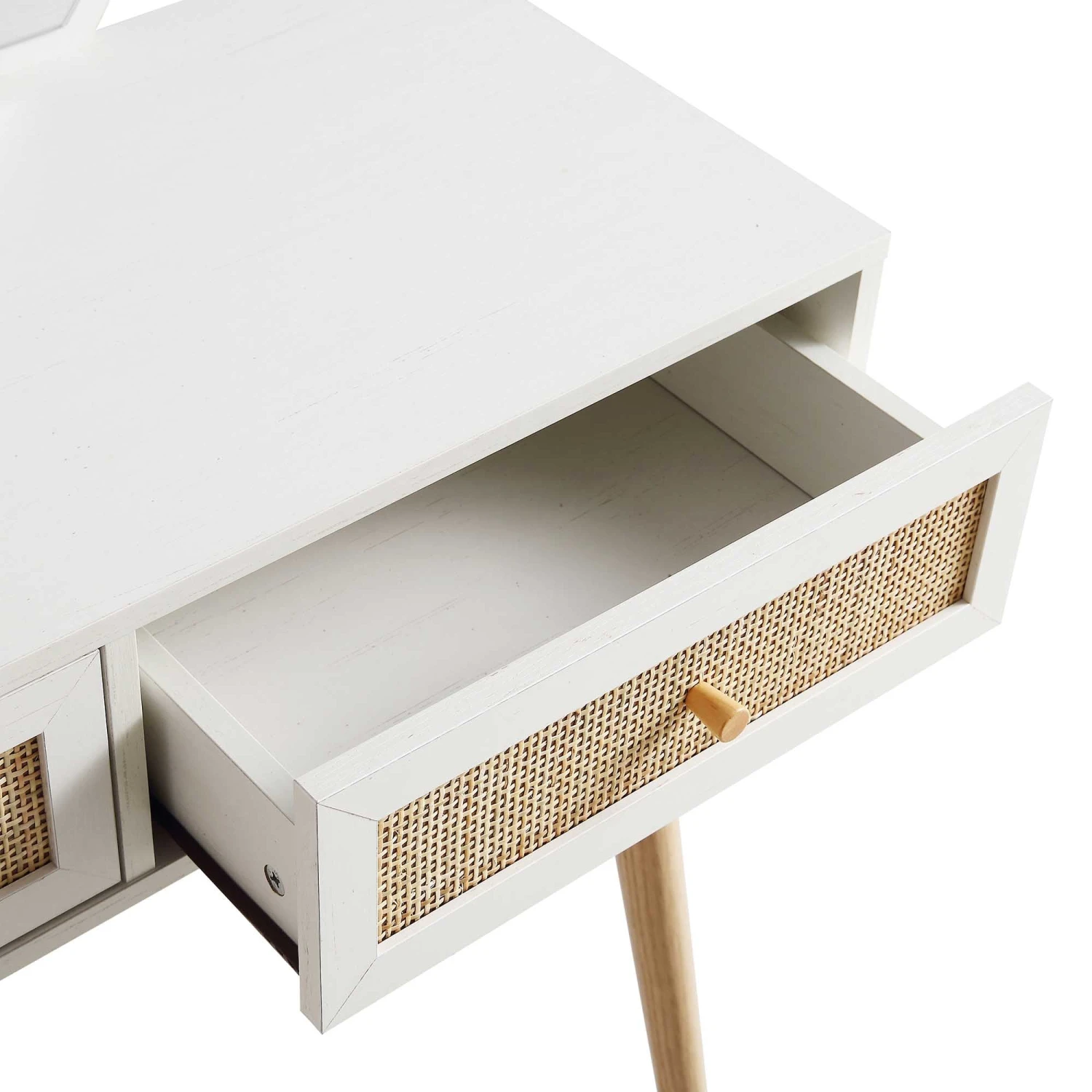 Frances Woven Rattan Dressing Table With Mirror, White 10 Frances Woven Rattan Dressing Table With Mirror, White - Image 10