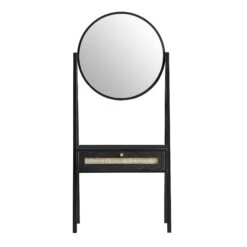 Frances Woven Rattan Standing Dressing Table With Mirror, Black 15 Frances Woven Rattan Standing Dressing Table With Mirror, Black -Daals Store FT DRTA 02 BLACK WB1