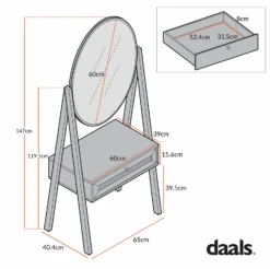 Frances Woven Rattan Standing Dressing Table With Mirror, Mint -Daals Store FT DRTA 02 CHART 1