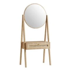 Frances Woven Rattan Standing Dressing Table With Mirror, Natural -Daals Store FT DRTA 02 NAT WB1