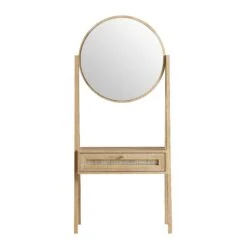 Frances Woven Rattan Standing Dressing Table With Mirror, Natural -Daals Store FT DRTA 02 NAT WB2