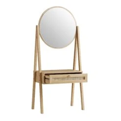 Frances Woven Rattan Standing Dressing Table With Mirror, Natural -Daals Store FT DRTA 02 NAT WB3