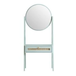 Frances Woven Rattan Standing Dressing Table With Mirror, Mint -Daals Store FT DRTA 02 SAGE WB1