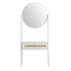 Frances Woven Rattan Standing Dressing Table With Mirror, White 15 Frances Woven Rattan Standing Dressing Table With Mirror, White -Daals Store FT DRTA 02 WHITE WB1