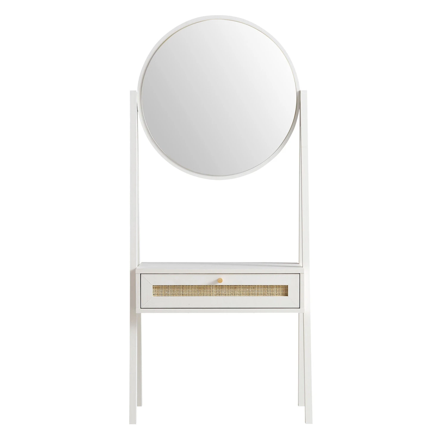 Frances Woven Rattan Standing Dressing Table With Mirror, White 4 Frances Woven Rattan Standing Dressing Table With Mirror, White - Image 4