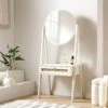 Frances Woven Rattan Standing Dressing Table With Mirror, White -Daals Store FT DRTA 02 WHITE main