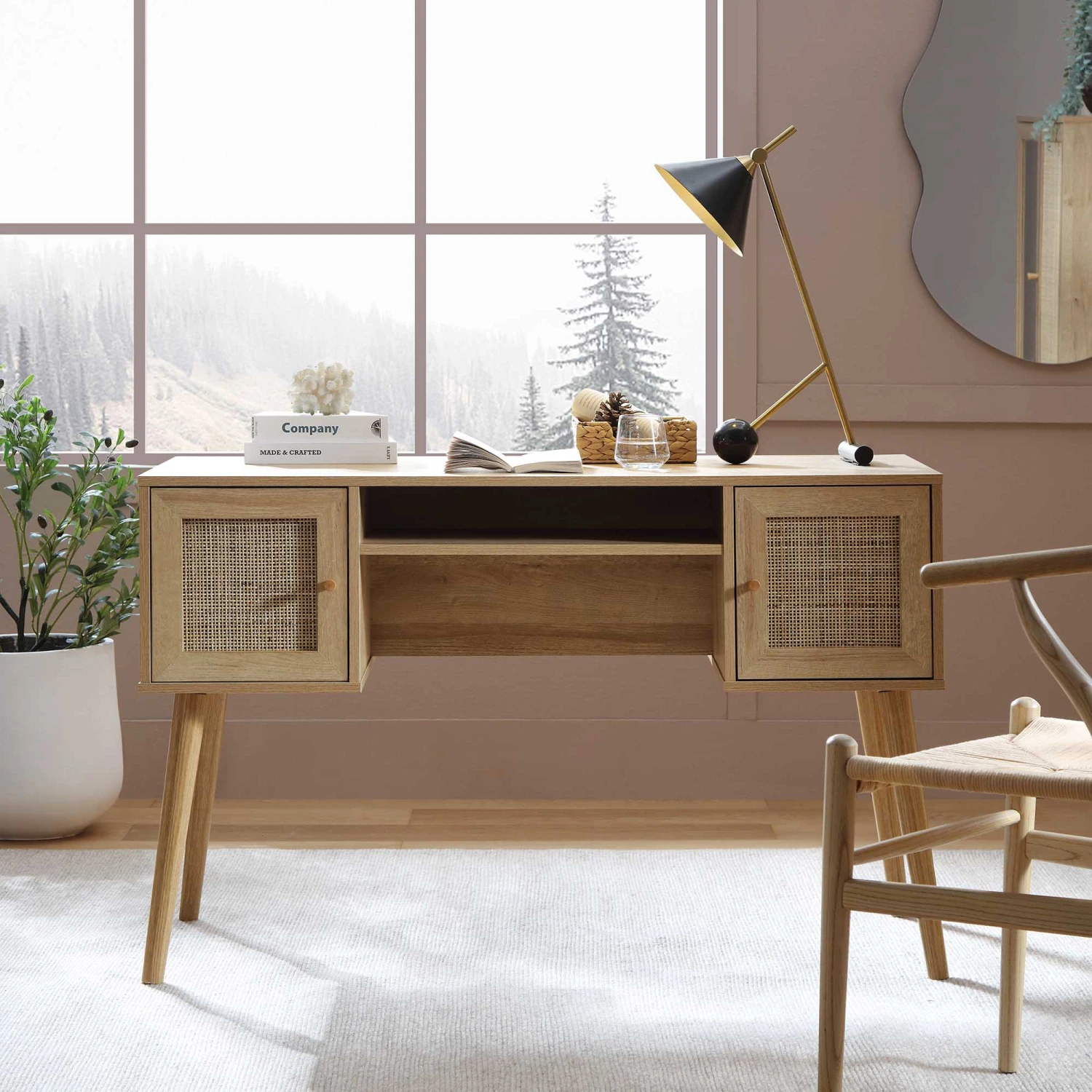 Frances Woven Rattan 2-Door Desk, Natural 2 Frances Woven Rattan 2-Door Desk, Natural - Image 2