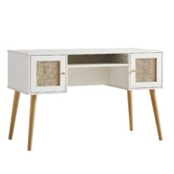 Frances Woven Rattan 2-Door Desk, White -Daals Store FT DSK 01 WHITE WB2