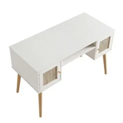 Frances Woven Rattan 2-Door Desk, White -Daals Store FT DSK 01 WHITE WB4