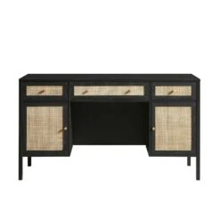 Frances Woven Rattan 3-Drawer Desk, Black 21 Frances Woven Rattan 3-Drawer Desk, Black -Daals Store FT DSK 02 BLACK WB1