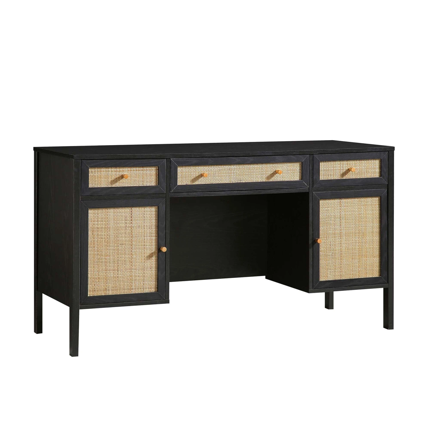 Frances Woven Rattan 3-Drawer Desk, Black 7 Frances Woven Rattan 3-Drawer Desk, Black - Image 7