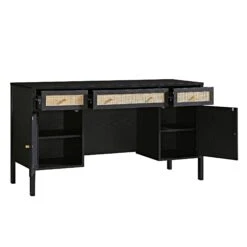 Frances Woven Rattan 3-Drawer Desk, Black 24 Frances Woven Rattan 3-Drawer Desk, Black -Daals Store FT DSK 02 BLACK WB3