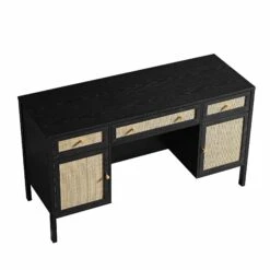 Frances Woven Rattan 3-Drawer Desk, Black 25 Frances Woven Rattan 3-Drawer Desk, Black -Daals Store FT DSK 02 BLACK WB4