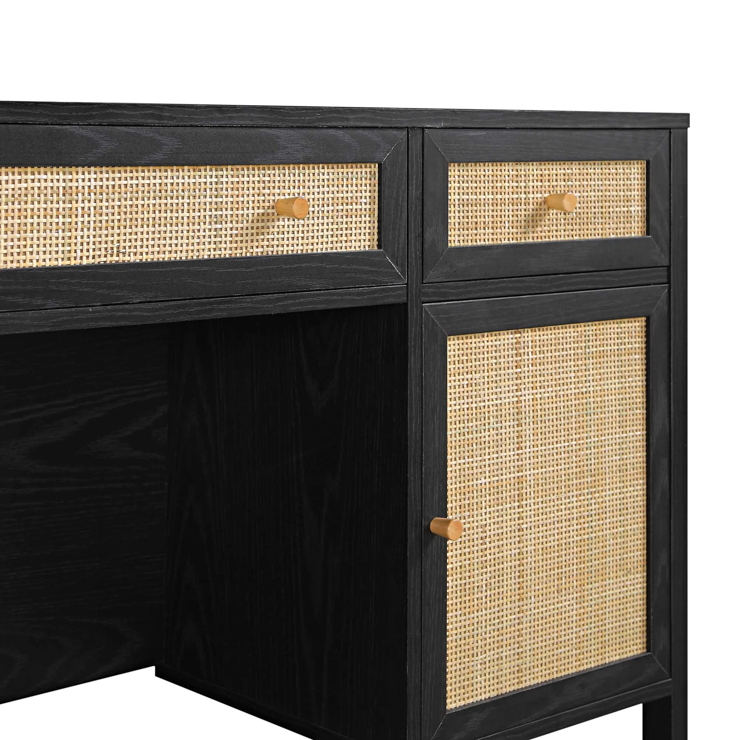 Frances Woven Rattan 3-Drawer Desk, Black 13 Frances Woven Rattan 3-Drawer Desk, Black - Image 13