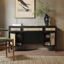 Frances Woven Rattan 3-Drawer Desk, Black 18 Frances Woven Rattan 3-Drawer Desk, Black -Daals Store FT DSK 02 BLACK scene2