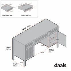 Frances Woven Rattan 3-Drawer Desk, Mint -Daals Store FT DSK 02 CHART 4