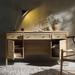 Frances Woven Rattan 3-Drawer Desk, Natural 17 Frances Woven Rattan 3-Drawer Desk, Natural -Daals Store FT DSK 02 NAT scene2