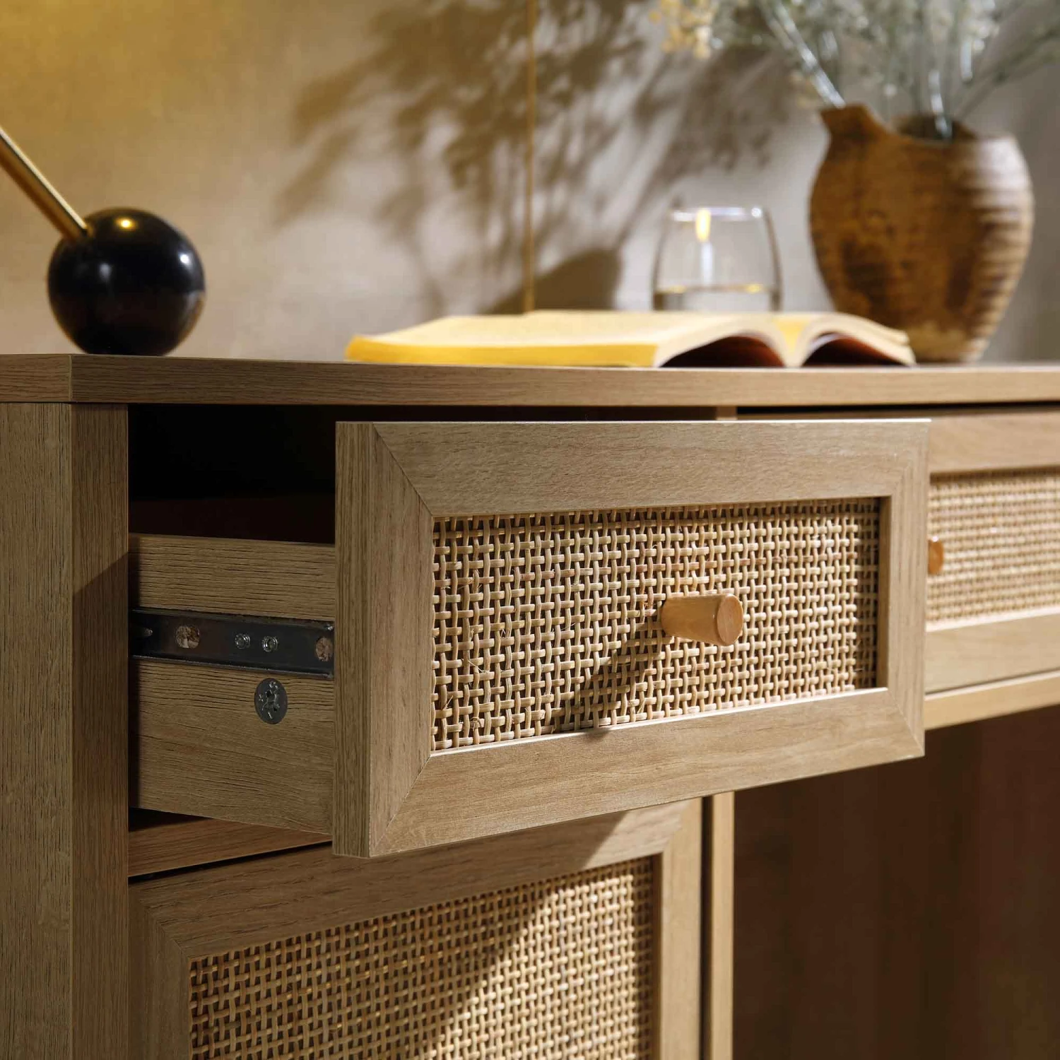 Frances Woven Rattan 3-Drawer Desk, Natural 4 Frances Woven Rattan 3-Drawer Desk, Natural - Image 4