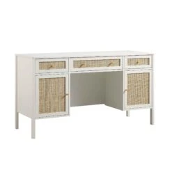 Frances Woven Rattan 3-Drawer Desk, White -Daals Store FT DSK 02 WHITE WB2