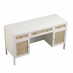 Frances Woven Rattan 3-Drawer Desk, White -Daals Store FT DSK 02 WHITE WB4